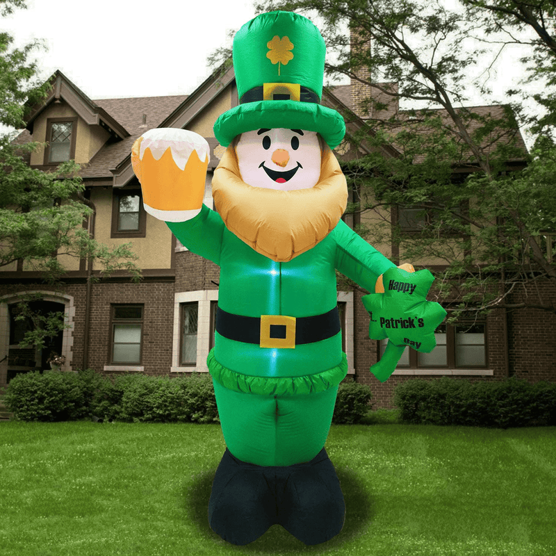 8 Foot St Patricks Day Inflatable St Patricks Day Decorations Outdoor Giant Inflatable Leprechaun with LED Light Holding Shamrocks Beer for Irish Day Yard Decoration Lucky Decor Fun Holiday Blow Up Arts & Entertainment > Party & Celebration > Party Supplies Camlinbo   