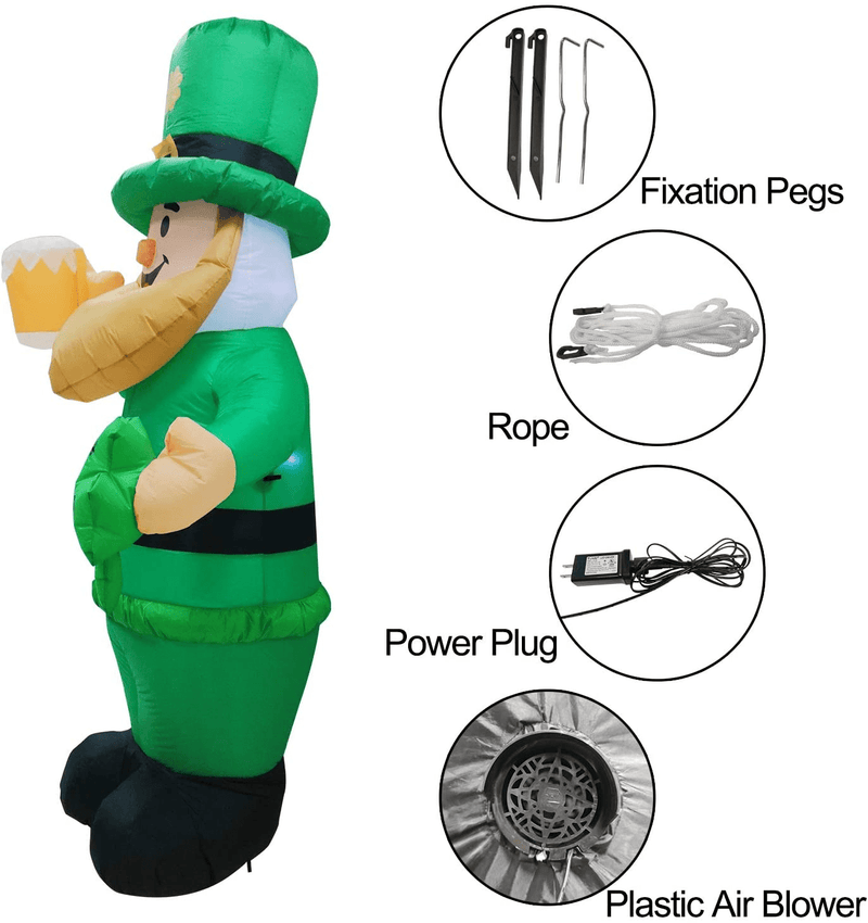 8 Foot St Patricks Day Inflatable St Patricks Day Decorations Outdoor Giant Inflatable Leprechaun with LED Light Holding Shamrocks Beer for Irish Day Yard Decoration Lucky Decor Fun Holiday Blow Up