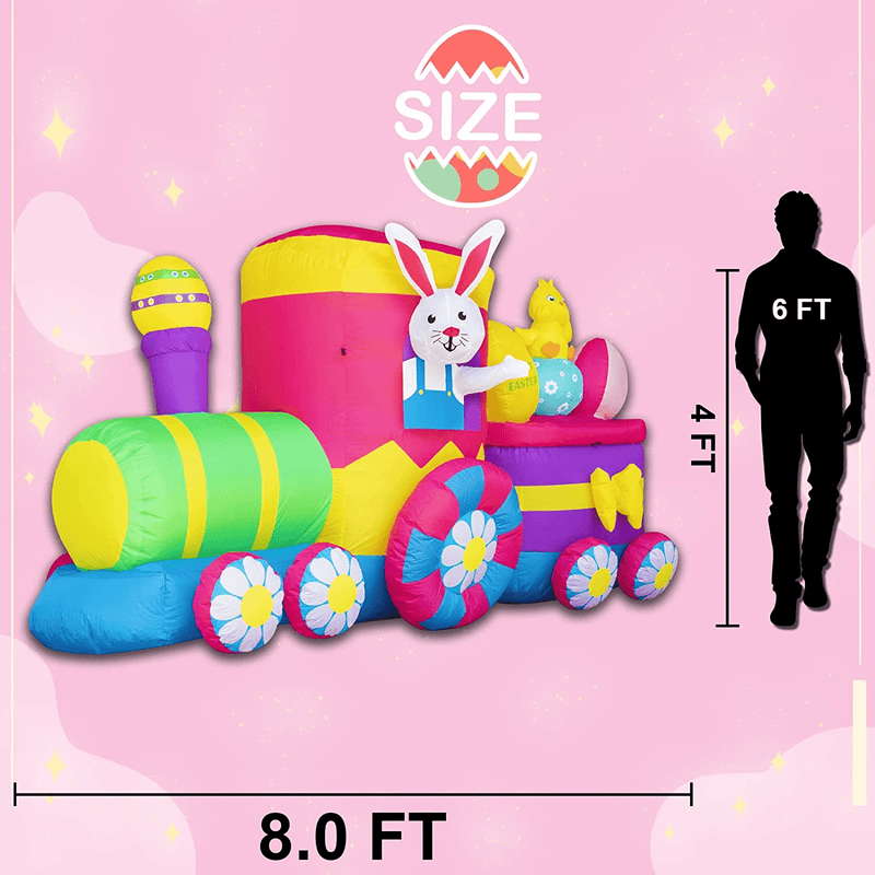 8 FT Easter Inflatables Outdoor Decorations,Easter Decor Outdoor Yard Decorations Blow up Inflatable Easter Bunny in the Train for Holiday Party Indoor Garden Lawn Decorations Home & Garden > Decor > Seasonal & Holiday Decorations Poptrend   