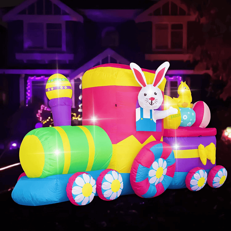 8 FT Easter Inflatables Outdoor Decorations,Easter Decor Outdoor Yard Decorations Blow up Inflatable Easter Bunny in the Train for Holiday Party Indoor Garden Lawn Decorations Home & Garden > Decor > Seasonal & Holiday Decorations Poptrend   