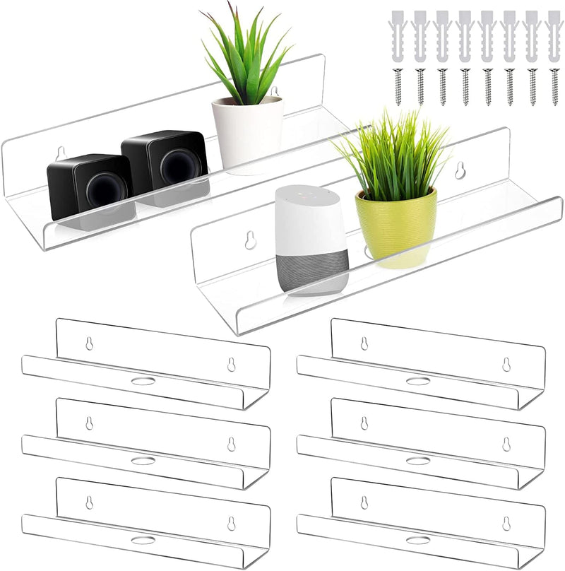 8 Pack Acrylic Floating Shelves 12 Inch Floating Wall Mounted Shelves Clear Invisible Wall Ledge Shelf Acrylic Bookshelf Display Shelves for Room Home Bathroom Furniture > Shelving > Wall Shelves & Ledges Tuanse   