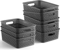 [ 8 Pack ] Plastic Storage Baskets - Small Pantry Organization and Storage Bins - Household Organizers for Laundry Room, Bathrooms, Bedrooms, Kitchens, Cabinets, Countertop, under Sink or on Shelves Home & Garden > Household Supplies > Storage & Organization NETANY Gray  
