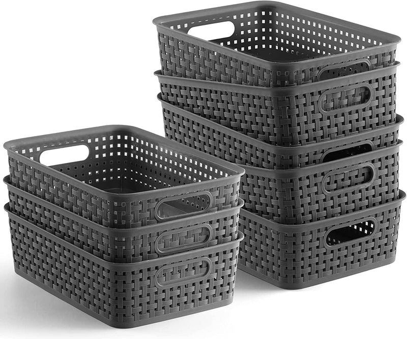[ 8 Pack ] Plastic Storage Baskets - Small Pantry Organization and Storage Bins - Household Organizers for Laundry Room, Bathrooms, Bedrooms, Kitchens, Cabinets, Countertop, under Sink or on Shelves