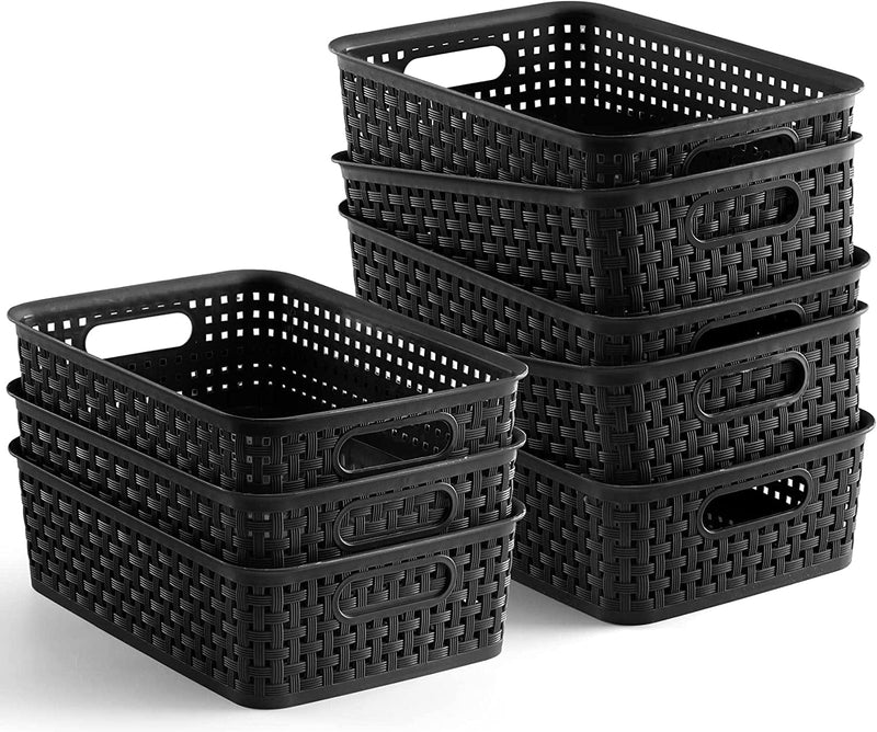 [ 8 Pack ] Plastic Storage Baskets - Small Pantry Organization and Storage Bins - Household Organizers for Laundry Room, Bathrooms, Bedrooms, Kitchens, Cabinets, Countertop, under Sink or on Shelves Home & Garden > Household Supplies > Storage & Organization NETANY Black  