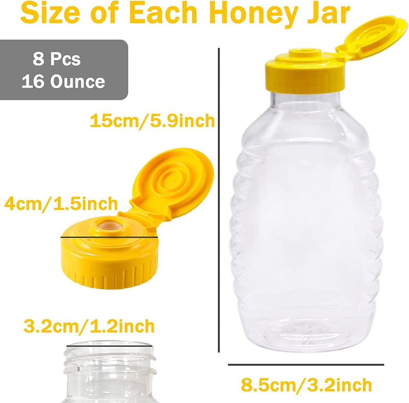 8 Pcs 16 Oz Plastic Honey Jar,Clear Plastic Squeeze Honey Bottles,Empty Squeeze Honey Bottle Container Holder with Flip Lid for Easy Storing and Dispensing Home & Garden > Decor > Decorative Jars Xanllaxa   