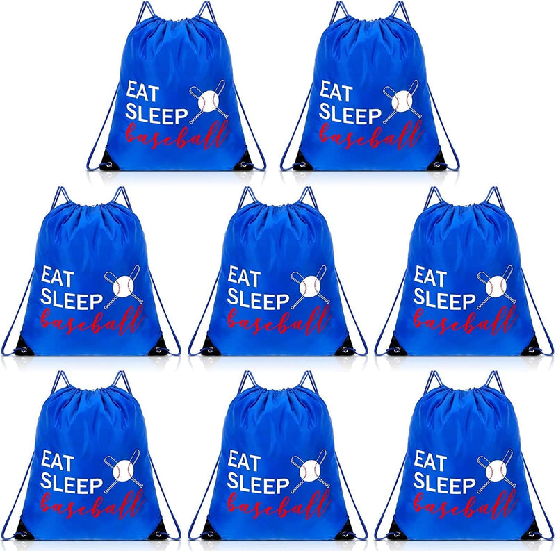 8 Pcs Baseball Drawstring Backpack Eat Sleep Baseball Bags Gym Sack Lightweight Sport Sackpack Outdoor Packable Dance Bag Home & Garden > Household Supplies > Storage & Organization Shappy Blue  