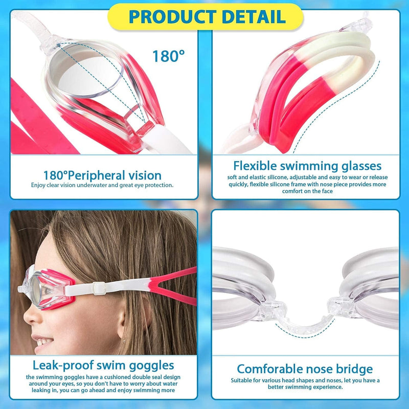 8 Pcs Swim Goggles, Adjustable Silicone Swimming Goggles Crystal Clear Swim Glasses for Children and Teens