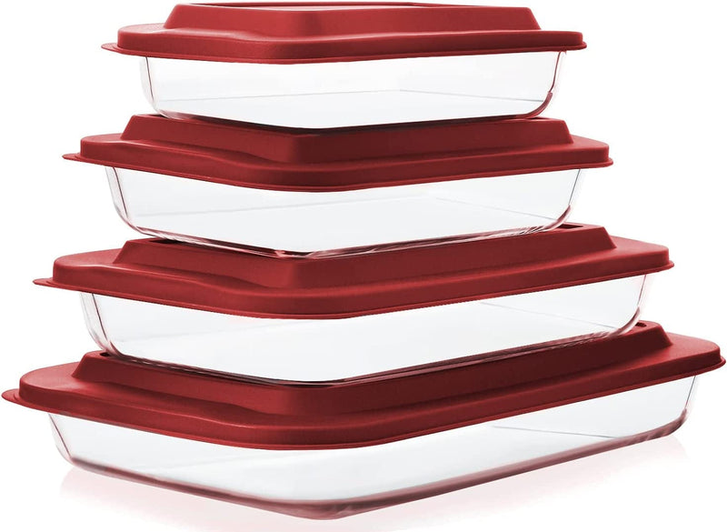 8-Piece Deep Glass Baking Dish Set with Plastic Lids,Rectangular Glass Bakeware Set with BPA Free Lids, Baking Pans for Lasagna, Leftovers, Cooking, Kitchen, Freezer-To-Oven and Dishwasher, Gray Home & Garden > Kitchen & Dining > Cookware & Bakeware M MCIRCO Red  