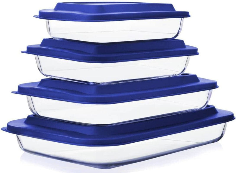 8-Piece Deep Glass Baking Dish Set with Plastic Lids,Rectangular Glass Bakeware Set with BPA Free Lids, Baking Pans for Lasagna, Leftovers, Cooking, Kitchen, Freezer-To-Oven and Dishwasher, Gray Home & Garden > Kitchen & Dining > Cookware & Bakeware M MCIRCO Navy blue  
