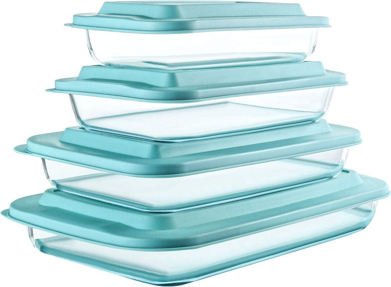 8-Piece Deep Glass Baking Dish Set with Plastic Lids,Rectangular Glass Bakeware Set with BPA Free Lids, Baking Pans for Lasagna, Leftovers, Cooking, Kitchen, Freezer-To-Oven and Dishwasher, Gray Home & Garden > Kitchen & Dining > Cookware & Bakeware M MCIRCO Green  