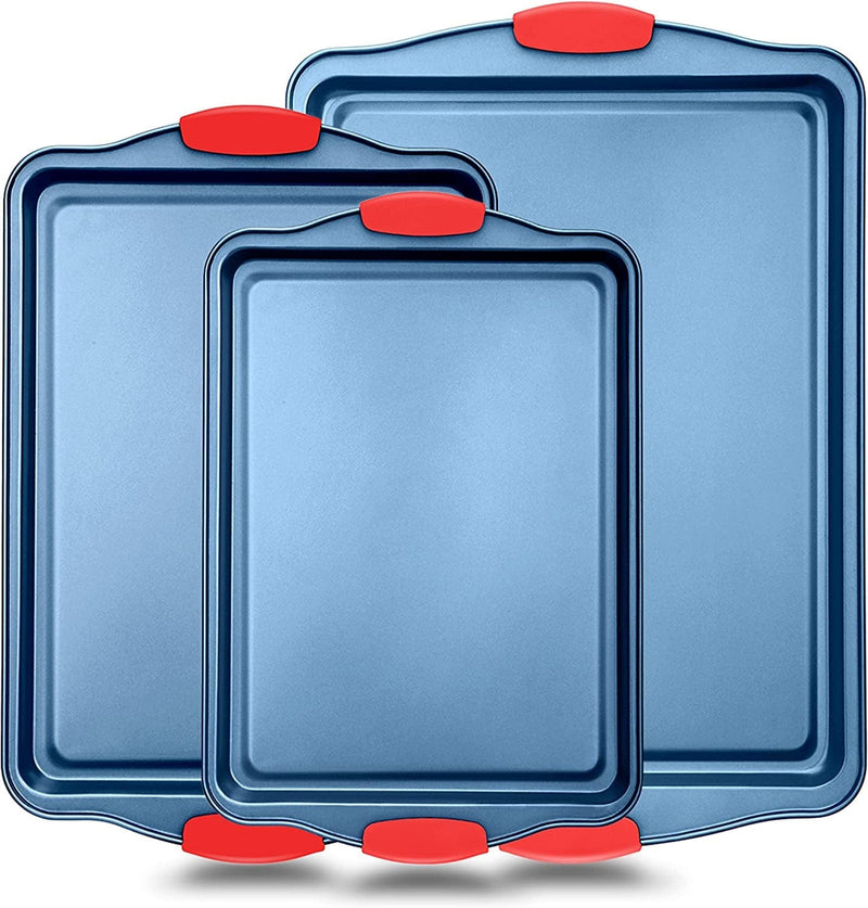 8-Piece Nonstick Bakeware Set - PFOA, PFOS, Ptfe-Free Carbon Steel Baking Trays W/ Heatsafe Silicone Handles, Oven Safe up to 450°F, Pizza Loaf Muffin Round/Square Pans, Cookie Sheet Home & Garden > Kitchen & Dining > Cookware & Bakeware NutriChef 3 Piece set  