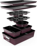 8-Piece Nonstick Stackable Bakeware Set - PFOA, PFOS, PTFE Free Baking Tray Set W/ Non-Stick Coating, 450°F Oven Safe, round Cake, Loaf, Muffin, Wide/Square Pans, Cookie Sheet (Plum) Home & Garden > Kitchen & Dining > Cookware & Bakeware NutriChef Plum  