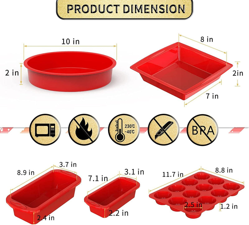 8-Piece Silicone Baking Pans Sets Nonstick - SILIVO Silicone Bakeware Set with Bread Pan, Muffin Pan, Square/Round Cake Pan and Mini Loaf Pans - Oven & Dishwasher Safe Home & Garden > Kitchen & Dining > Cookware & Bakeware SILIVO   