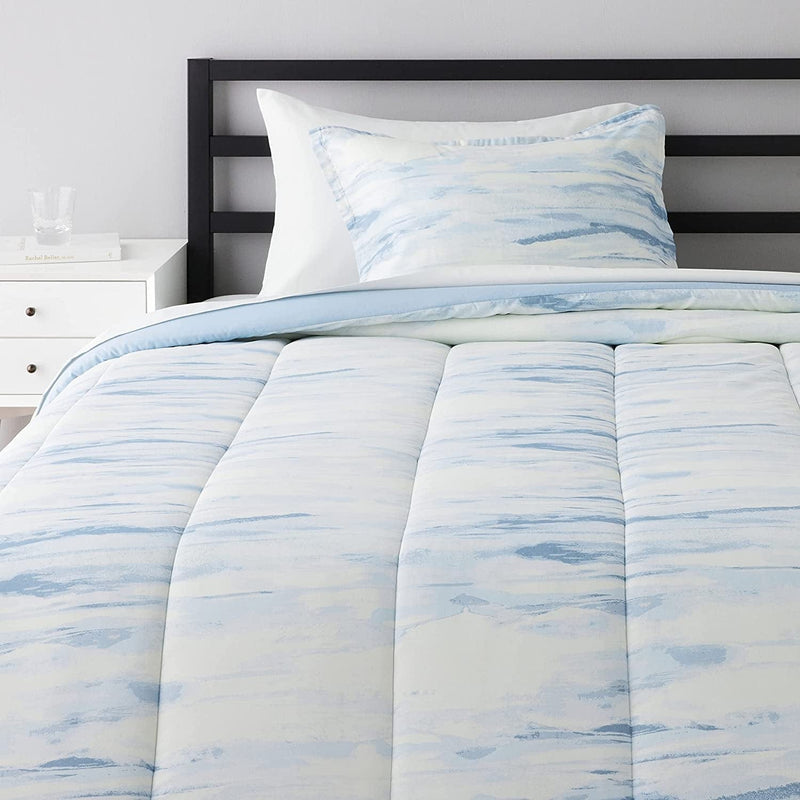 8-Piece Ultra-Soft Microfiber Bed-In-A-Bag Comforter Bedding Set - King, Blue Watercolor Home & Garden > Linens & Bedding > Bedding KOL DEALS Blue Watercolor Twin/Twin XL 