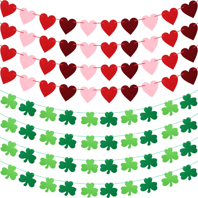 8 Pieces Heart Garland St. Patrick'S Day Garland Green Felt Shamrock Garland Red Pink Valentines Day Decor Felt Valentines Heart Decor for Weeding Birthday Party Baby Shower Home Hanging Decorations Home & Garden > Decor > Seasonal & Holiday Decorations Tatuo   