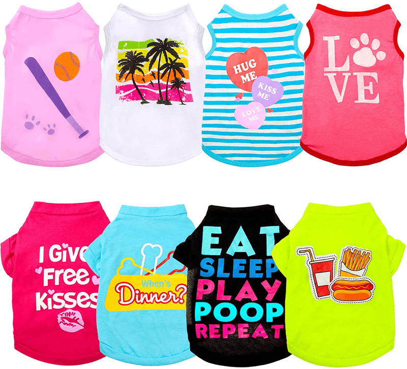 8 Pieces Printed Puppy Dog Shirts Breathable Dog Apparel Soft Puppy Sweatshirt Pet Daily Shirt Colorful Pet Clothing for Dogs and Cats Animals & Pet Supplies > Pet Supplies > Dog Supplies > Dog Apparel Syhood Small  