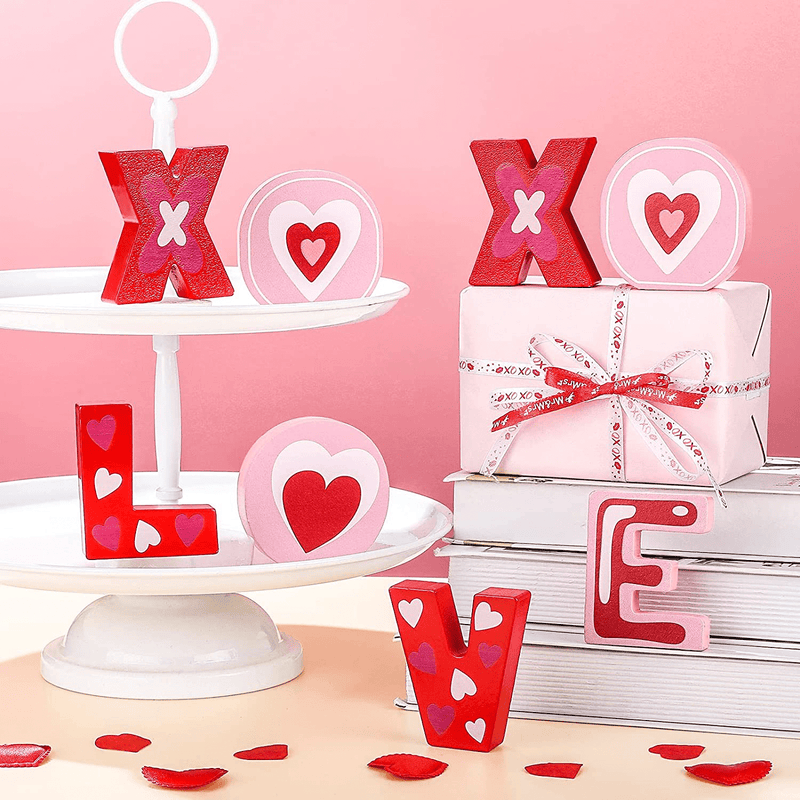8 Pieces Valentine'S Day Tiered Tray Decor Wooden XOXO LOVE Romantic Wooden Signs Happy Valentine'S Day Table Decor for Valentines, Shelf, Desk Home Decor and Wedding Party Decoration Home & Garden > Decor > Seasonal & Holiday Decorations Chunful   