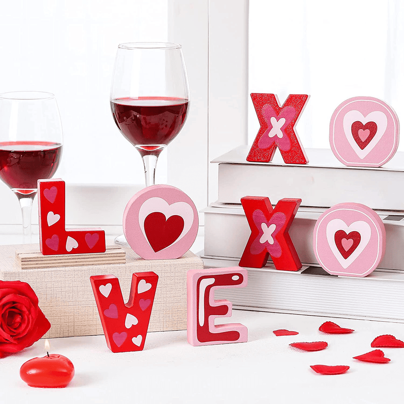 8 Pieces Valentine'S Day Tiered Tray Decor Wooden XOXO LOVE Romantic Wooden Signs Happy Valentine'S Day Table Decor for Valentines, Shelf, Desk Home Decor and Wedding Party Decoration Home & Garden > Decor > Seasonal & Holiday Decorations Chunful   