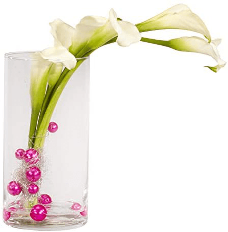 - 8" Tall x 5" Wide Cylinder Glass Vase and Flower Guide Booklet -for Weddings, Events, Decorating, Arrangements, Flowers, Office, or Home Decor.