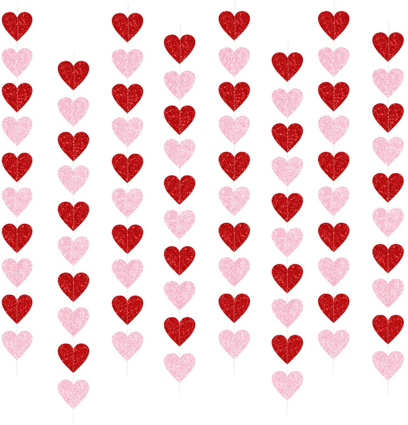 80 Heart Garland, Glittery Pink Red Heart Hanging Strings Valentine'S Day Decoration Garland Photo Props Banner for Wedding Anniversary Engagement Party Home Decor Home & Garden > Decor > Seasonal & Holiday Decorations Gollicce   