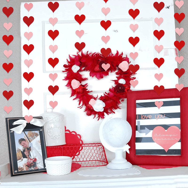 80 Heart Garland Red & Pink, Valentines Day Decoration, Hanging Hearts, Valentines Day Banner, Hanging Valentines Garland, Valentine'S Day Decorations,Valentines Decor for Office Home Mantle Fireplace (NO DIY)