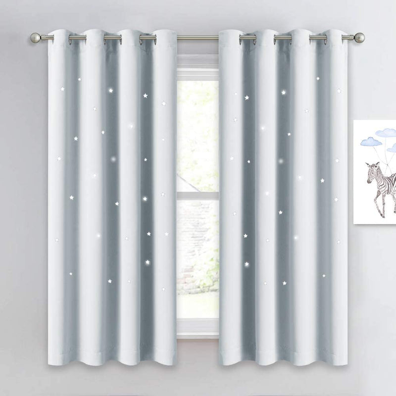 NICETOWN Magic Starry Window Drapes - Laser Cutting Stars Nap Time Blackout Window Curtains for Children'S Room, Nursery, Themed Home, Space-Lovers Decor (W42 X L63 Inches, 2 Pack, Black) Home & Garden > Decor > Window Treatments > Curtains & Drapes NICETOWN Greyish White W52 x L63 