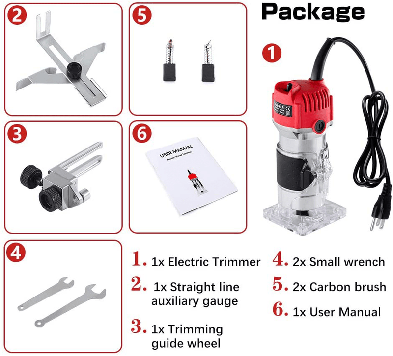 800W Handheld Router Woodworking,Portable Compact Electric Hand Wood Trimmer Slotting Cutting Trimming Machine Joiners Tool 30000R/MIN 110V  BriSunshine   