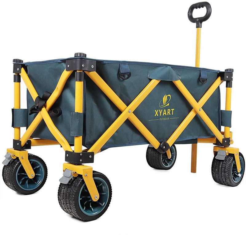 XYART Collapsible Wagon Cart Utility Folding Carts Heavy Duty for Outdoor Camping Beach Garden with Big Wheels Dark Green Yellow XL Sporting Goods > Outdoor Recreation > Fishing > Fishing Rods XYART   
