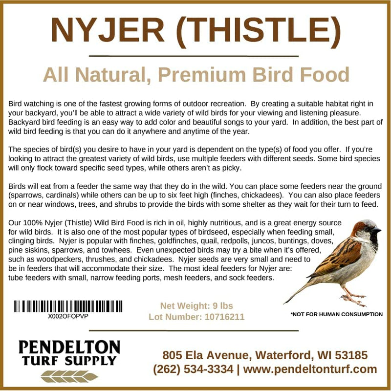 Pendelton Turf Supply Nyjer (Thistle) Bird Seed | All-Natural, Premium Bird Seed (9 Lbs Resealable Bag) Animals & Pet Supplies > Pet Supplies > Bird Supplies > Bird Food Pendelton Turf Supply   