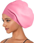 Tripsky Extra Large Swim Cap for Women Men,Waterproof Silicone Swimming Caps Ideal for Long Hair, Thick Curly Hair & Dreadlocks Braids Weaves Afro Hair - Keep Hairstyle Unchanged Sporting Goods > Outdoor Recreation > Boating & Water Sports > Swimming > Swim Caps Tripsky Pink  