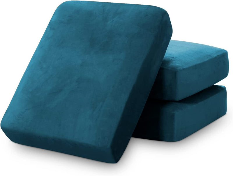 Stretch Velvet Couch Cushion Covers for Individual Cushions Sofa Cushion Covers Seat Cushion Covers, Thicker Bouncy with Elastic Edge Cover up to 10 Inch Thickness Cushions (1 Piece, Brown) Home & Garden > Decor > Chair & Sofa Cushions PrinceDeco Deep Teal 3 