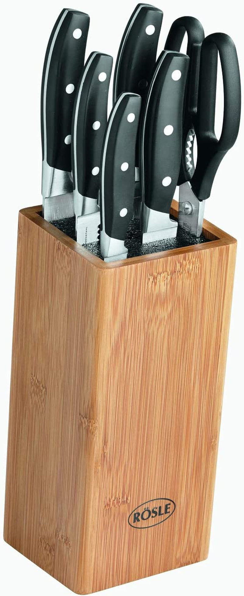 Rösle German Knife Set in Bamboo Block, 5-Piece Set plus Scissors