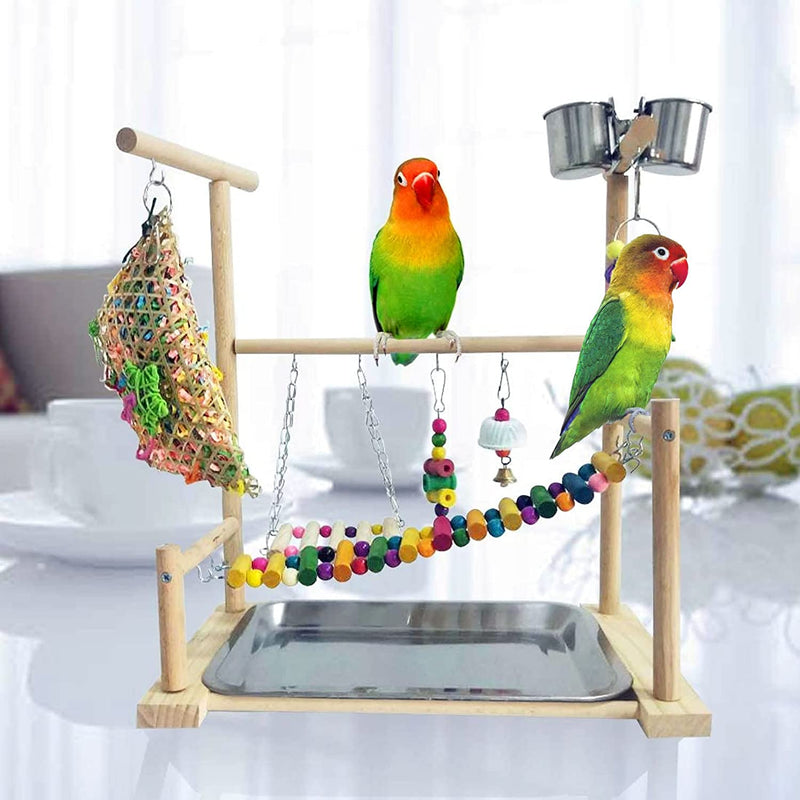 Kathson Parrots Playground Bird Perch Gym Playpen Birds Chewing Toys Bridges with Swings Food Bowl for Parakeets African Grey Conures Cockatiel Cockatoos Parrotlets Animals & Pet Supplies > Pet Supplies > Bird Supplies kathson   
