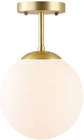 Light Society Zeno Globe Semi Flush Mount Ceiling Light, Matte White with Brass Finish, Contemporary Mid Century Modern Style Lighting Fixture (LS-C176-BRS-MLK)  Light Society White  
