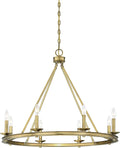 Modern Farmhouse Chandeliers Wagon Wheel, Industrial 8 Lights Iron Lighting Candle Style 33", Rustic Hanging Ceiling Light Fixture in Oil Rubbed Bronze Dining Room Kitchen Bedroom Living Room Foyer Home & Garden > Lighting > Lighting Fixtures > Chandeliers Trade Winds Lighting Warm Brass  