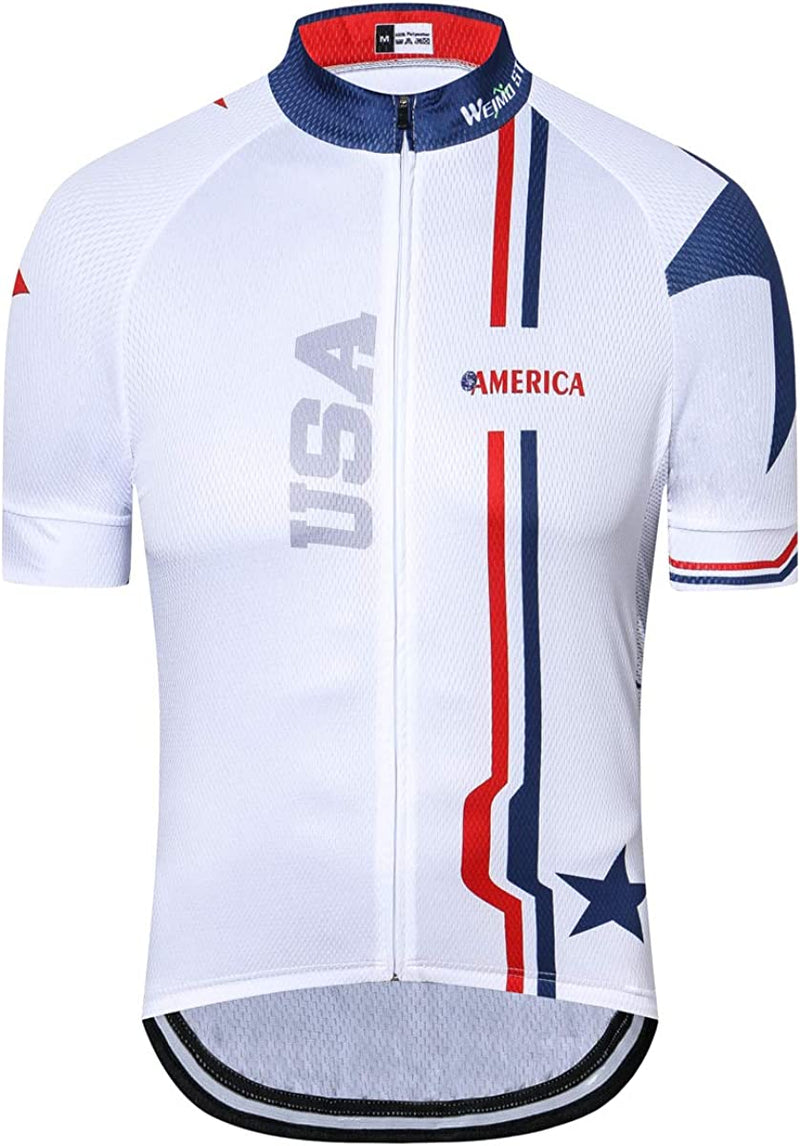 Cycling Jersey Short Sleeve USA Style Bike Tops with Pocket Reflective Stripe