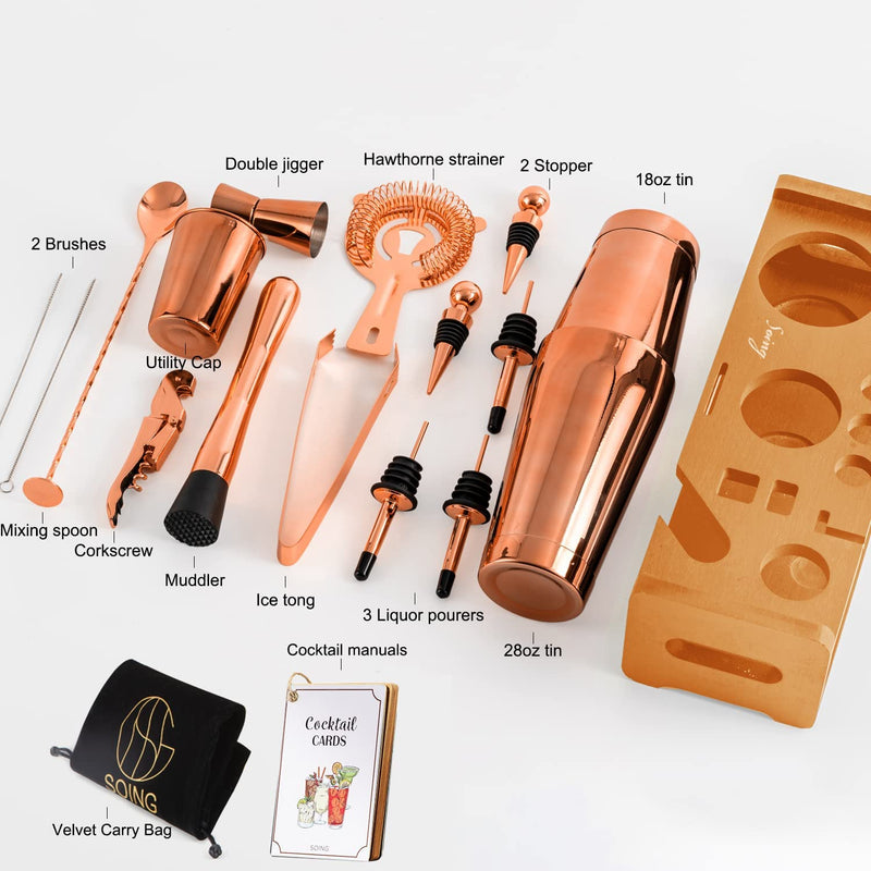 SOING Mixology 24-Piece Bartender Kit,Perfect Home Cocktail Shaker Set for Drink Mixing,Stainless Steel Bar Tools with Stand,Velvet Carry Bag & Recipes Cards Included Home & Garden > Kitchen & Dining > Barware SOING   