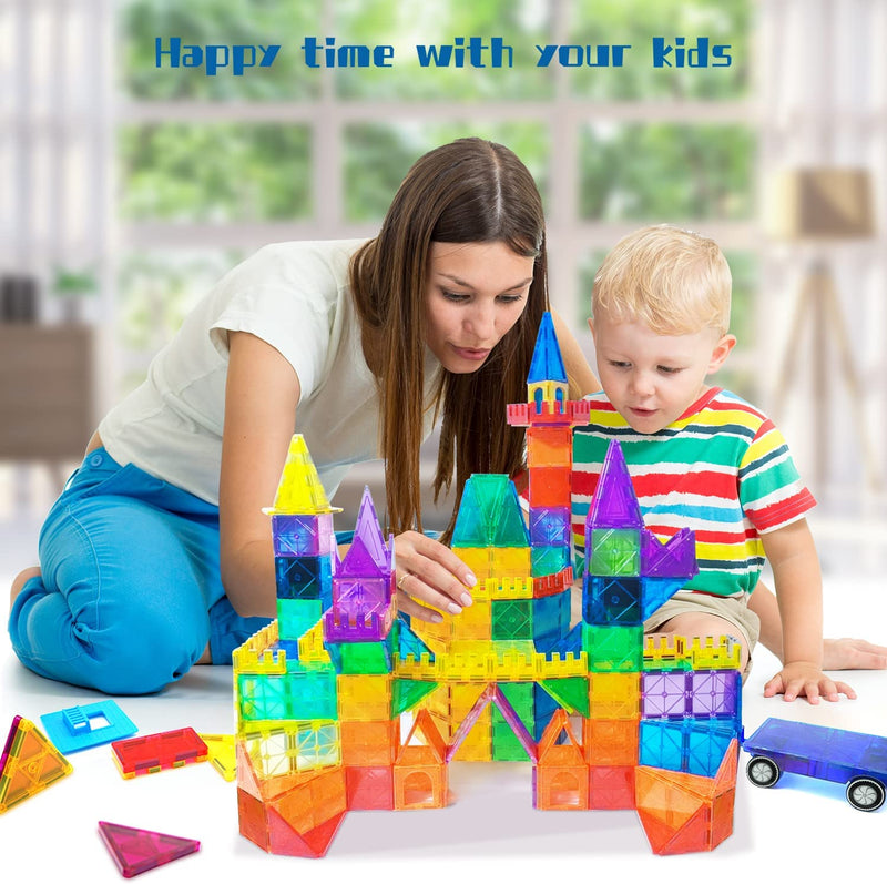 AFUNX 130 PCS Magnetic Tiles Building Blocks 3D Clear Magnetic Blocks Construction Playboards, Inspiration Building Tiles Creativity beyond Imagination, Educational Magnet Toy Set for Kids with 2 Cars Sporting Goods > Outdoor Recreation > Fishing > Fishing Rods AFUNX   