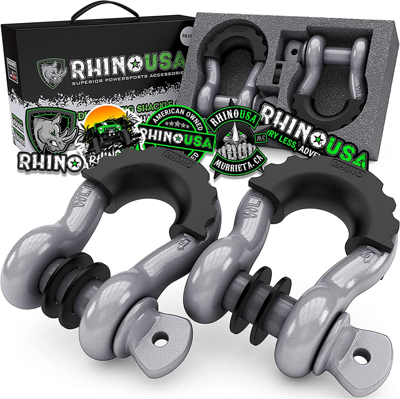 Rhino USA D Ring Shackle 41,850Lb Break Strength – 3/4” Shackle with 7/8 Pin for Use with Tow Strap, Winch, Off-Road Jeep Truck Vehicle Recovery, Best Offroad Towing Accessories Sporting Goods > Outdoor Recreation > Winter Sports & Activities Rhino USA Gray (2PK) 20 TON 