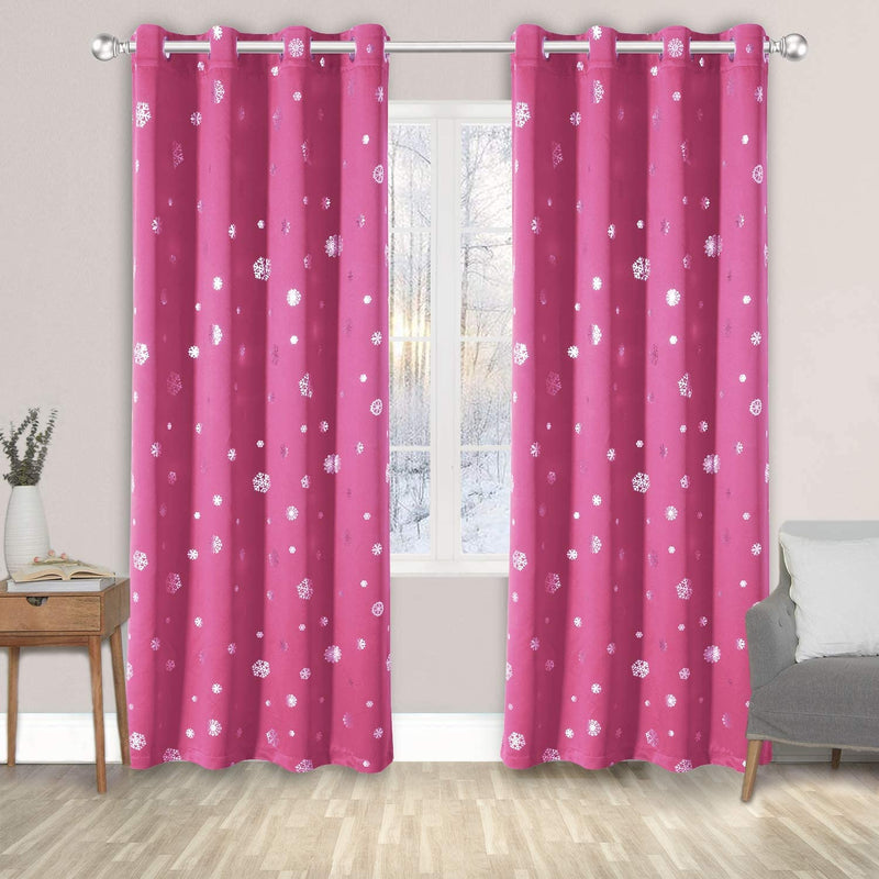 LORDTEX Snowflake Foil Print Christmas Curtains for Living Room and Bedroom - Thermal Insulated Blackout Curtains, Noise Reducing Window Drapes, 52 X 63 Inches Long, Dark Grey, Set of 2 Curtain Panels Home & Garden > Decor > Window Treatments > Curtains & Drapes LORDTEX Pink 52 x 63 inch 