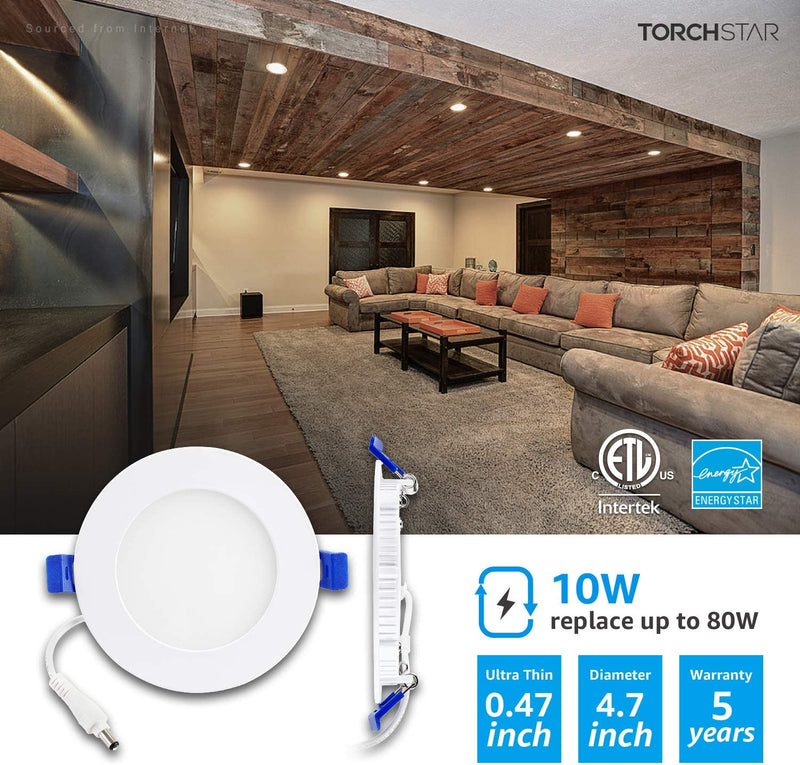 TORCHSTAR 4 Inch Ultra-Thin LED Recessed Light with Junction Box, 4000K Cool White, 10W 80W Eqv. Dimmable Slim LED Downlight, ETL and Energy Star Certified, Pack of 4 Home & Garden > Lighting > Flood & Spot Lights TORCHSTAR   