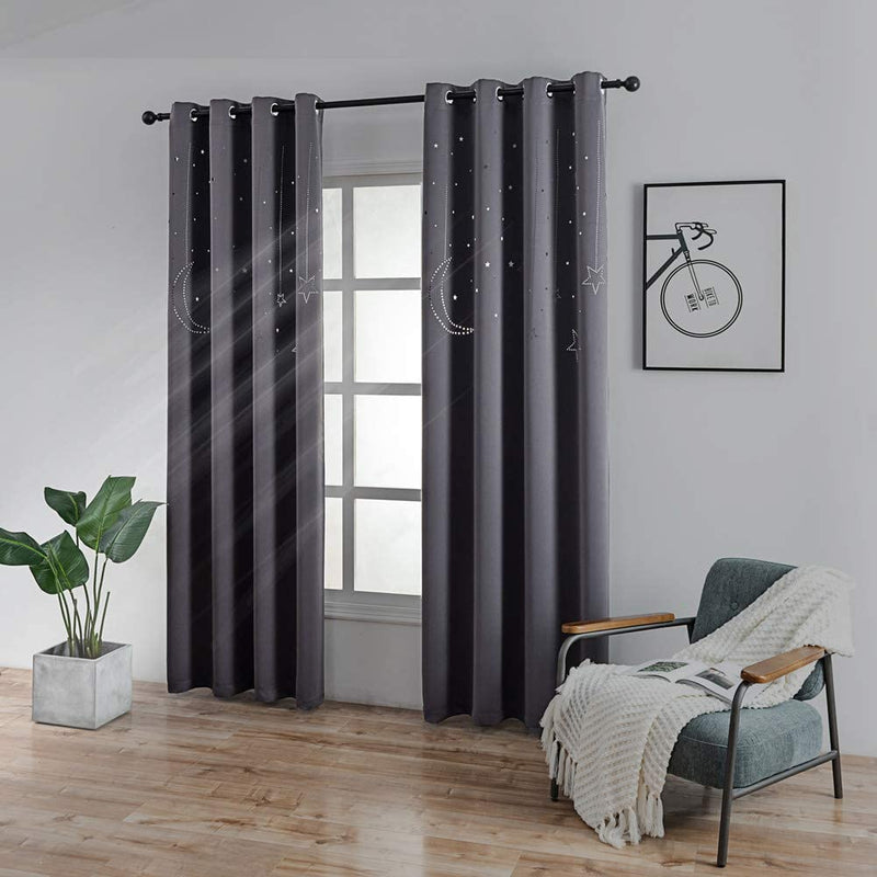 MANGATA CASA Kids Blackout Curtains with Moon & Star for Bedroom-Cutout Galaxy Window Curtains & Drapes with Grommet for Nursery Living Room-Baby Curtains 63 Inch Length 2 Panels(Beige 52X63In) Home & Garden > Decor > Window Treatments > Curtains & Drapes MANGATA CASA Dark Grey 52x96inch-2panels 