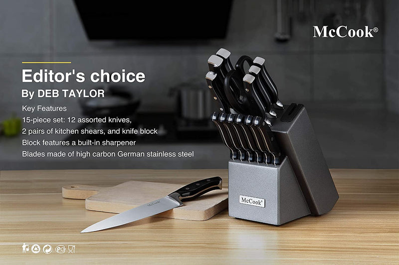 Mccook® MC25A Knife Sets,15 Pieces German Stainless Steel Kitchen Knife Block Set with Built-In Sharpener Home & Garden > Kitchen & Dining > Kitchen Tools & Utensils > Kitchen Knives McCook   
