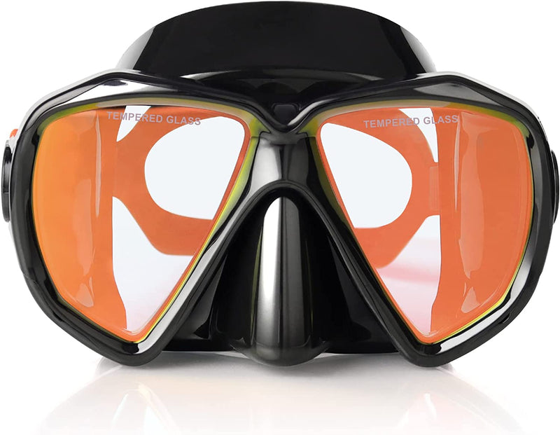 Snorkel Diving Mask Panoramic HD Swim Mask, Anti-Fog Scuba Diving Goggles,Tempered Glass Dive Mask Adult Youth Swim Goggles with Nose Cover for Diving, Snorkeling, Swimming Sporting Goods > Outdoor Recreation > Boating & Water Sports > Swimming > Swim Goggles & Masks EXP VISION Black(red lens)  