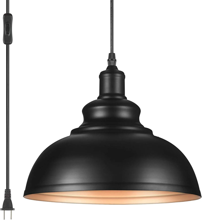 Yeleeino Indoor Pendant Lamp, Retro Black Finish E26 1-Light Ceiling Pendant Light Hanging Light Fixture Plug in Cord with On/Off Switch Home & Garden > Lighting > Lighting Fixtures YeLEEiNO   