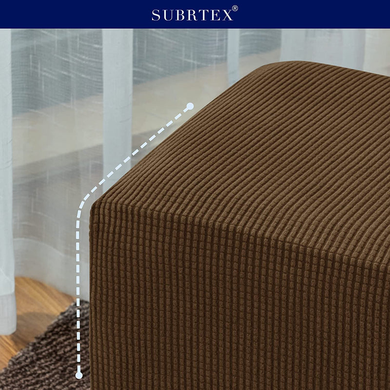 Subrtex Stretch Storage Ottoman Slipcover Protector Oversize Spandex Elastic Rectangle Footstool Sofa Slip Cover for Foot Rest Stool Furniture in Living Room (XL, Coffee) Home & Garden > Decor > Chair & Sofa Cushions SUBRTEX   