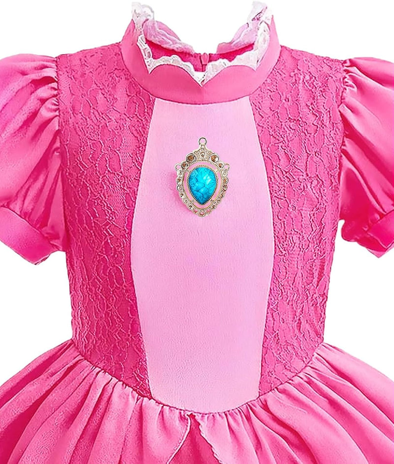 Minetom Princess Peach Costume for Girls Kids, Light up Princess Peach Dress Pink Cosplay Halloween Party Outfit