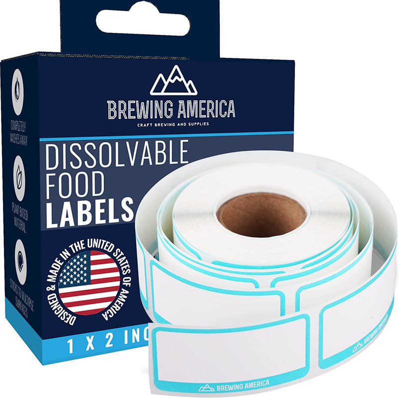 Dissolvable Food Labels for Food Containers - Made in USA - Great for Food Prep, Pantry, Canning, Freezer, Mason Jar Storage, Bottles and Rotation– No Scrubbing, No Residue - TEAL Home & Garden > Decor > Decorative Jars Brewing America Rectangular  
