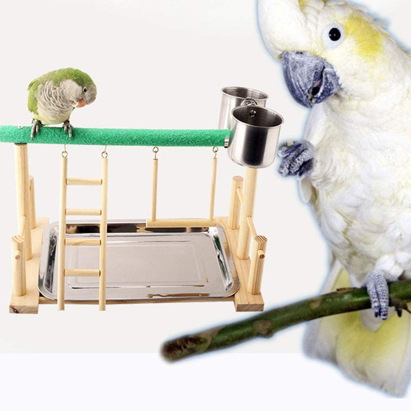 Parrots Playstand with Feeder Cup Wood Perch Stand Ladder Swing with Toy for Bird Parakeet Cockatiel Conure African Grey Cockatoo Macaw Lovebird Budgie Finch Canary Animals & Pet Supplies > Pet Supplies > Bird Supplies Keersi   
