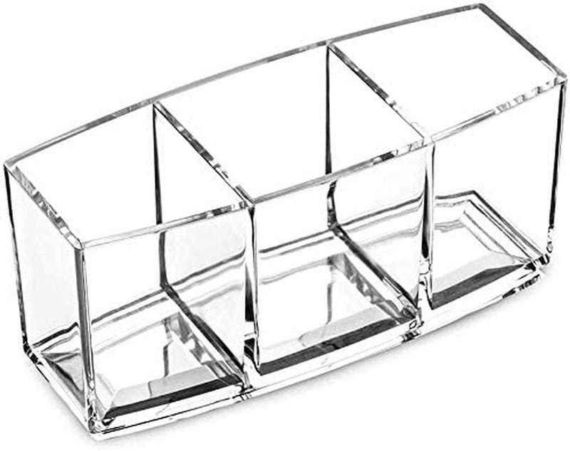 Sooyee Acrylic Pen Holder 3 Compartments,Clear Pen Holder Organizer Makeup Brush Holder for Office Desk Accessories,Cosmetic Brush Storage Box, School,Dorm,Bathroom,Kitchen,Clear
